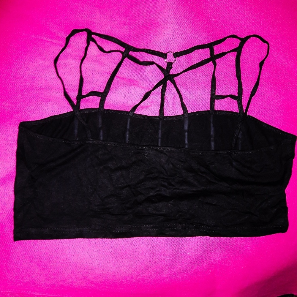 Plus Size Black or White Strappy Bralette Crop Top - Picture 6 of 8